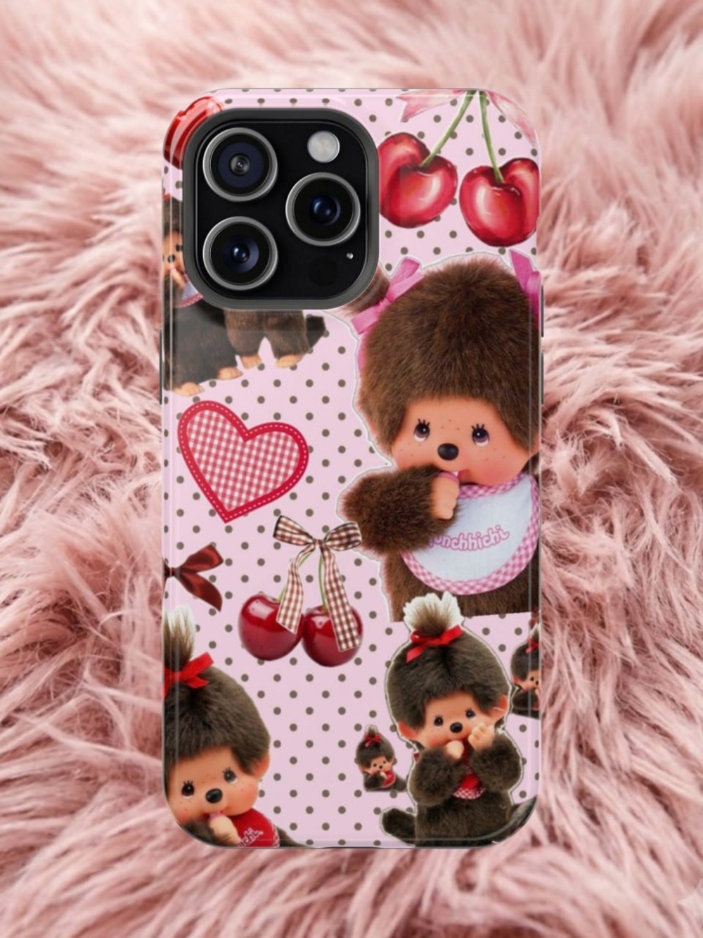 Cute Pink Doll Phone Case - Cherries & Hearts